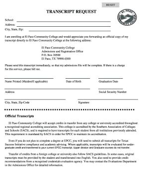 Epcc transcripts request form. ... TRANSCRIPTS</strong>. Please download and complete the Workforce & Continuing Education Transcript Request Form (PDF file, open with the free Adobe Reader ... 