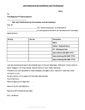 Epf Joint Declaration Form For Higher Pension Fill and Sign Printable