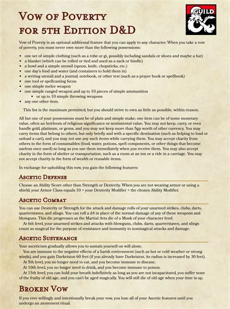 Epic Vow of Poverty EN World Dungeons & Dragons Tabletop ...