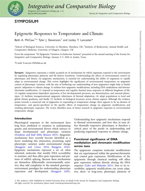 Epigenetic Responses to Temperature and Climate Integrative …