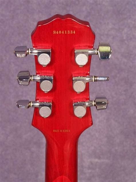 May 7, 2022 · Reaction score. 2. May 7, 2022. #1. So I recently acquired this guitar. Seeking info, I found that 9 digit serial numbers with no factory code come from Korea in 1988. All pics I have seen of 1988 Epiphones have Gibson on headstock. . 