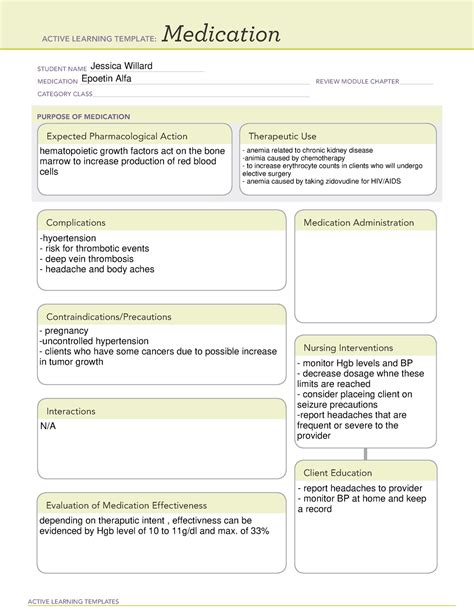 Epoetin alfa ati medication template. Communicable Diseases: ATI ALT System disorder template; Related Studylists ATI ACTIVE Learning Templates. Preview text. ACTIVE LEARNING TEMPLATES. Medication. 