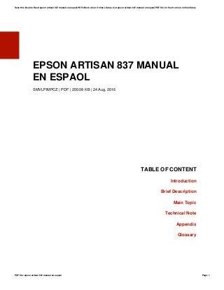 Epson artisan 837 manual en espaol. - Original 1978 chevrolet corvette owners manual.