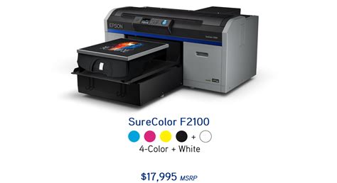 Epson f2100 dtg printer.  SureColor SC-F2100 direct to garment (DTG) printer, ...