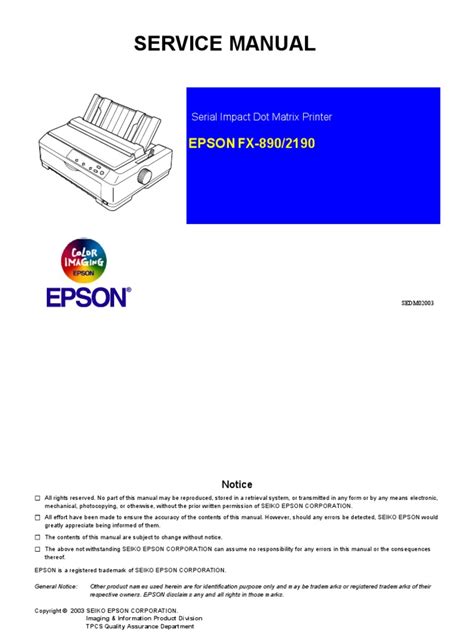Epson fx 890 2190 service manual. - Documentacion y archivos de la colonizacion espanola.