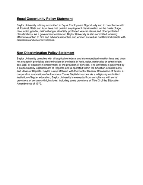 Equal Opportunity Policy Statement - Transportation