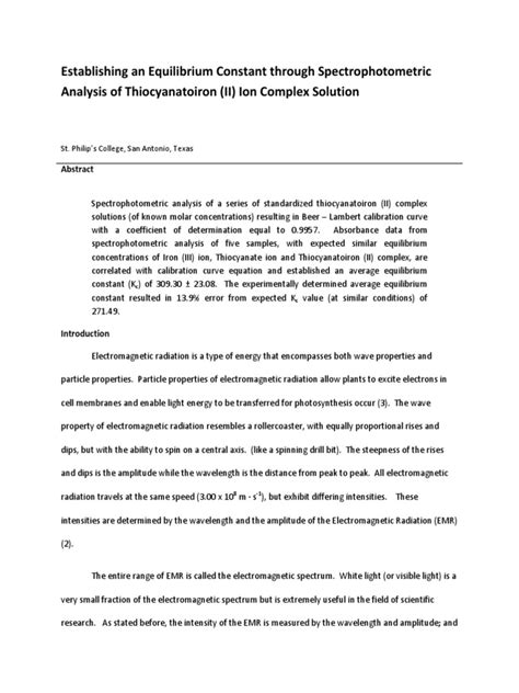 Equilibrium Constant Report Example 1 PDF Chemical Equilibrium