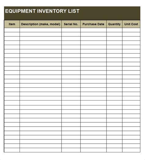 Equipment List Template 10+ Free Word, Excel, PDF Format Download