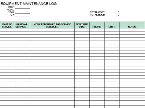 Equipment Log Template Excel Templates