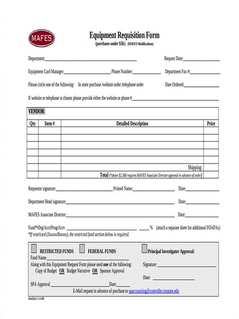 Equipment Requisition Form Sample Forms