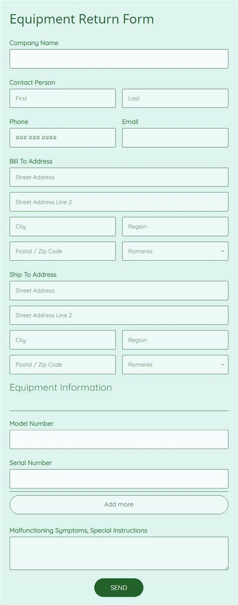 Equipment Return Form Template 123FormBuilder