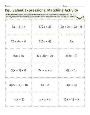 Equivalent Expressions Matching Activity Equivalent expressions, Math