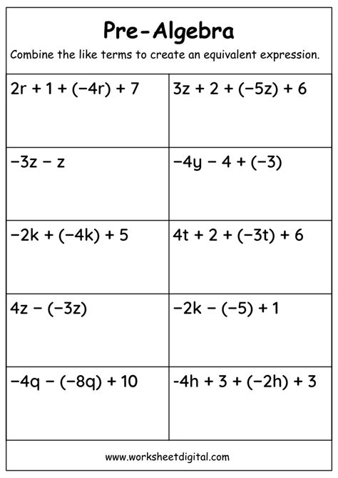 Equivalent Expressions Worksheet