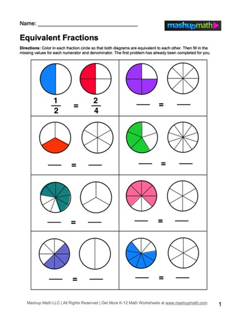 Equivalent Fraction Worksheet 3rd Grade