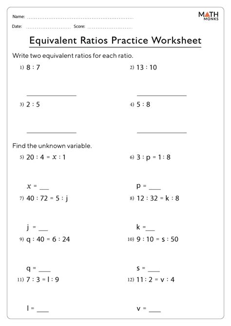 Equivalent Ratios Practice Sheet