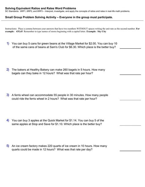 Equivalent Ratios and Unit Rate Word Problems online exercise for