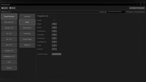 Er save editor.  Features: Import characters from other saved files Change SteamI...