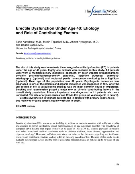 Erectile dysfunction under age 40: etiology and role of ... - PubMed