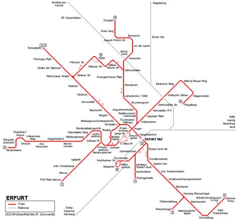 Erfurt tram.  Tramway - opened 1894 - network length approx.  Ob per EVAG-App,...