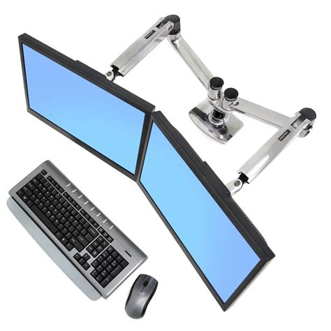 Ergotron lx dual monitor arm.  Create a fully adjustable side-by-side monitor configuration ...