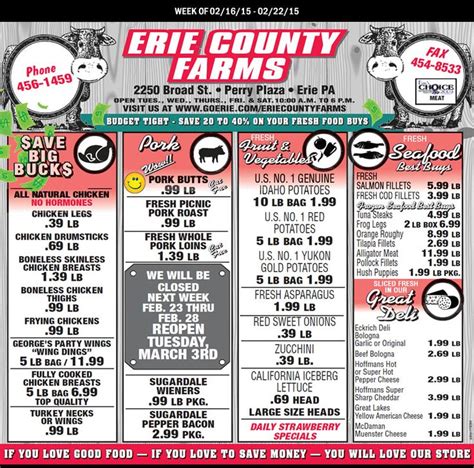 Erie county farms erie pa weekly ad. Find all the information for Erie County Farms on MerchantCircle. Call: 814-456-1459, get directions to 2256 Broad St, Erie, PA, 16503, company website, reviews, ratings, and more! 