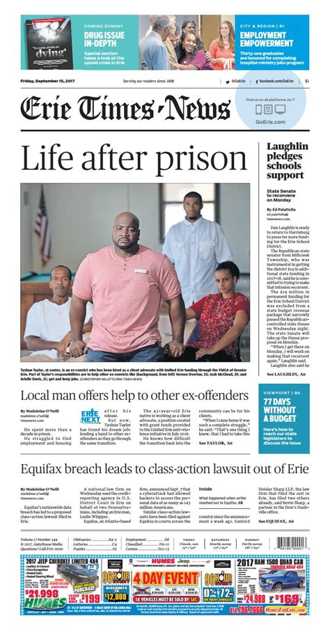Erie times. Jul 16, 2021 · The Erie Times-News is adding more local news, columns and photos to its Sunday edition, as well as more room for local and national opinions. The … 