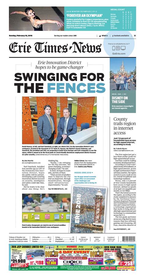 Erie times newspaper. On Wednesday, a redesigned Times-News will be delivered to subscribers and available at newsstands. It's the first significant change to the print newspaper since October 2016. Most important ... 