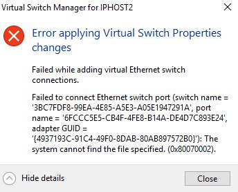 Error Creating Hyper V Virtual Switch Cannot Find The File Specified