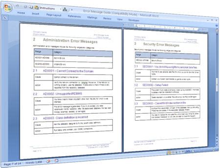 Error Message Guide Template Templates, Forms, Checklists for MS