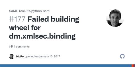 Error failed building wheel for dm xmlsec binding.  Feb 3, 2022 · The xmlsec docs suggest that p...