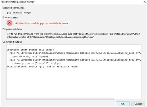 Error installing numpy in pycharm.  This involves selecting the correct Python interpreter w...