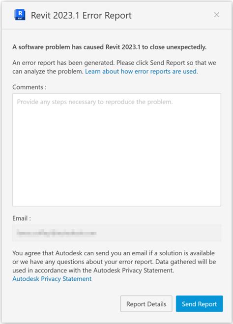 Error report revit.  Sep 24, 2025 · While opening Revit, the software crashes o...