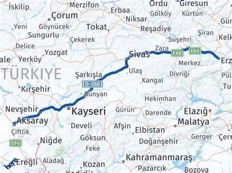 Erzincan arası kaç kilometre