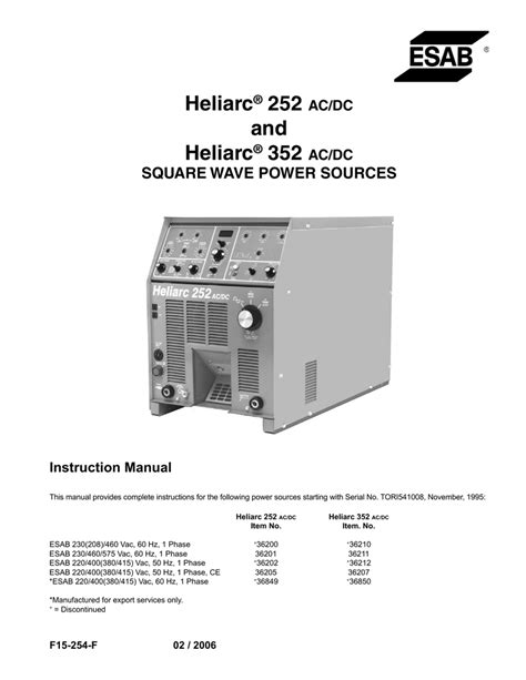 Esab Heliarc 306 Welding Power Supply User Manual Manualzz