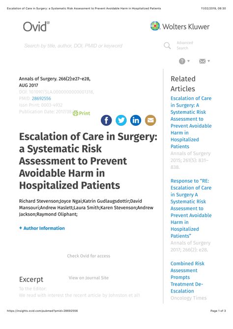 Escalation of care in surgery: a systematic risk assessment to