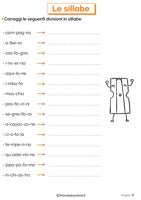 Esercizi sulla divisione in sillabe - Impariamo Insieme