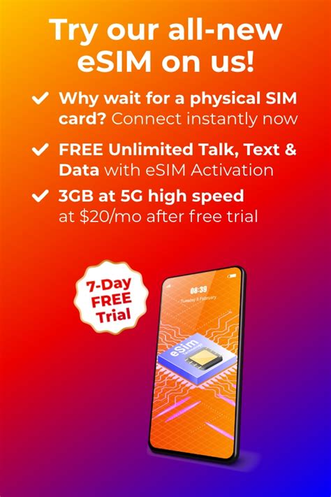 Esim trial. Nov 9, 2023 ... Visible, Verizon's prepaid brand, is now offering potential customers with Samsung Galaxy and Google Pixel eSIM capable phones a 15-day free ... 