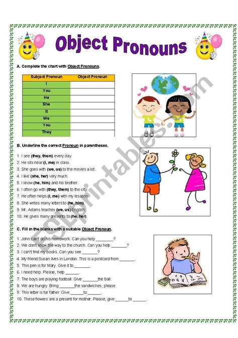 Esl Object Pronouns Worksheets