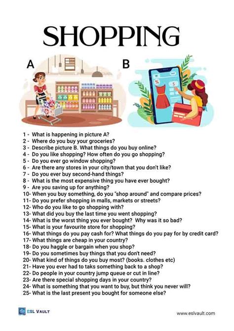 Esl shopping intermediate.  Do these exercises and learn words to talk ...