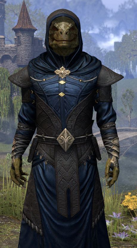 Eso nibenese court wizard. According to the official screenshots, he is supposed to have the Nibenese Court Wizard Belt, but it doesn't appear in-game, most likely because of the lack of armor weights for that style. Call me Mait 