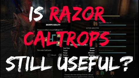 Razor Caltrops places Major Breach on the enemy. In every solo build, you should have a source of Major Breach. In group content, you don't have to run your own source of Major Breach, and you could replace it with any other AoE-DoT. However, you will want to keep the skill here in Blackwood because Razor Caltrops is being buffed to do more damage.. 