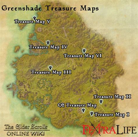 Greenshade Treasure Map V is a treasure map found in The Elder Scrolls Online.. Treasure location []. The treasure is in the northwest corner of Greenshade.The closest wayshrine is the Moonhenge Wayshrine.; From the wayshrine, go west and follow the edge of the cliff until a path opens allowing you to go to the water and the Maormer Camp ….