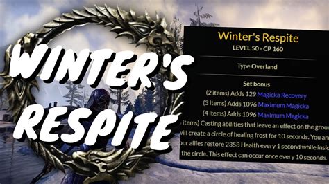 Winter’s Respite provides an amazing healing effect that is always active as long as our ground-based DOTS are active – this also lets us get greater benefit from our Vampire abilities which cost health to cast. Necropotence is another very powerful set that gives this build LOTS of max magicka while our Betty Netch is active.. 