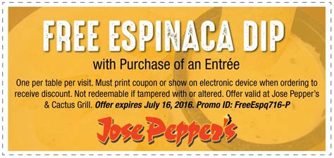 Jose Peppers is offering 20% off Clearance @Jose Peppers now, redeem the voucher & discount code at checkout. Go ahead to save at Jose Peppers with the promo code & discount. You can apply the discount code when you make payment. Home Entertainment Restaurants Jose Peppers Coupons updated on 22 September, 2023.. 