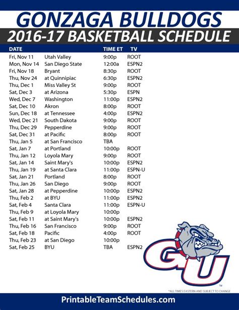 The official 2023-24 Men's Basketball schedule for the Gonzaga University Bulldogs. 