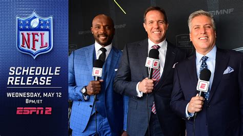 Espn nfl schedule tv. Sep 26, 2022 ... Gone are lead announcers Joe Buck and Troy Aikman, who have jumped to ESPN's Monday Night Football. The new lead pair Fox are Kevin Burkhardt ... 