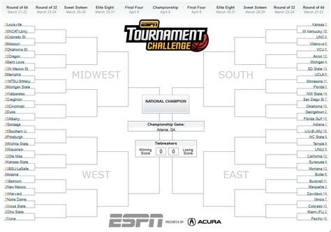 Complete your bracket by selecting the winner for each game of the 2024 men's NCAA tournament. Play Men's Tournament Challenge. Playing is simple. 1. Go to Men's Tournament Challenge. 2. Click ...