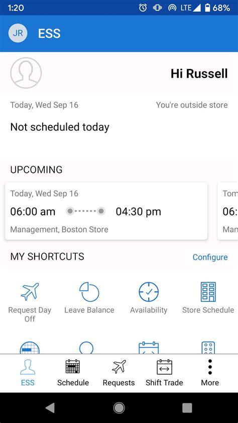 Ess 45 - reflexis one. Also get instantly notified on changes to your schedule or shift request and time-off status. With ESS app, team members can: · View schedule. · Clock your work hours using Geofence enabled ... 