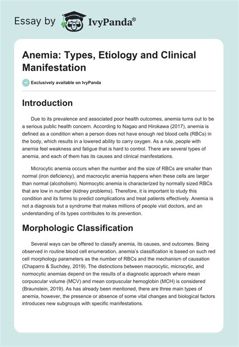 Essay Example on Anemia: Types & Causes: Microcytic, …