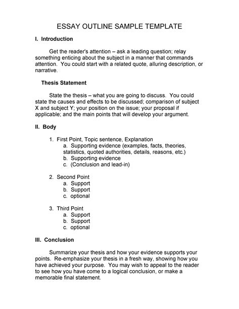Jul 8, 2019 ... The conclusion should reaffirm the thesis statement and summarize the essay. For example, this element of the essay outline template should .... 